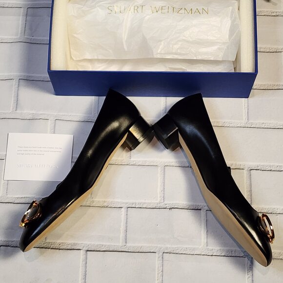 Brand  New Stuart Weitzman Anicia 25 Black Leather Low Pump Size: 39.5 | 9 B - Picture 4 of 13